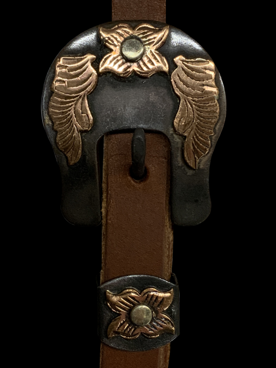 Showman Argentina Cow Leather One Ear Headstall with Copper Floral Overlayed Buckle