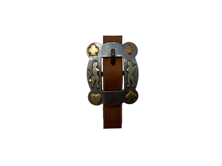 Showman Argentina Cow Leather One Ear Headstall With Silver and Copper Overlayed Buckle - Lady/Card Suites