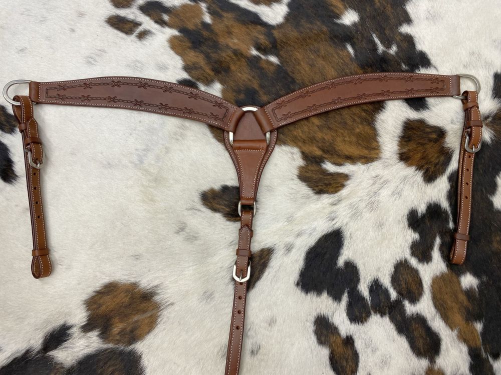 Showman Argentina Cow Leather Tapered Breast Collar - Barbed Wire Tooling