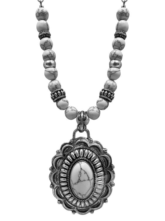 Western Statement Stone Concho Pendant Necklace and Earrings Set