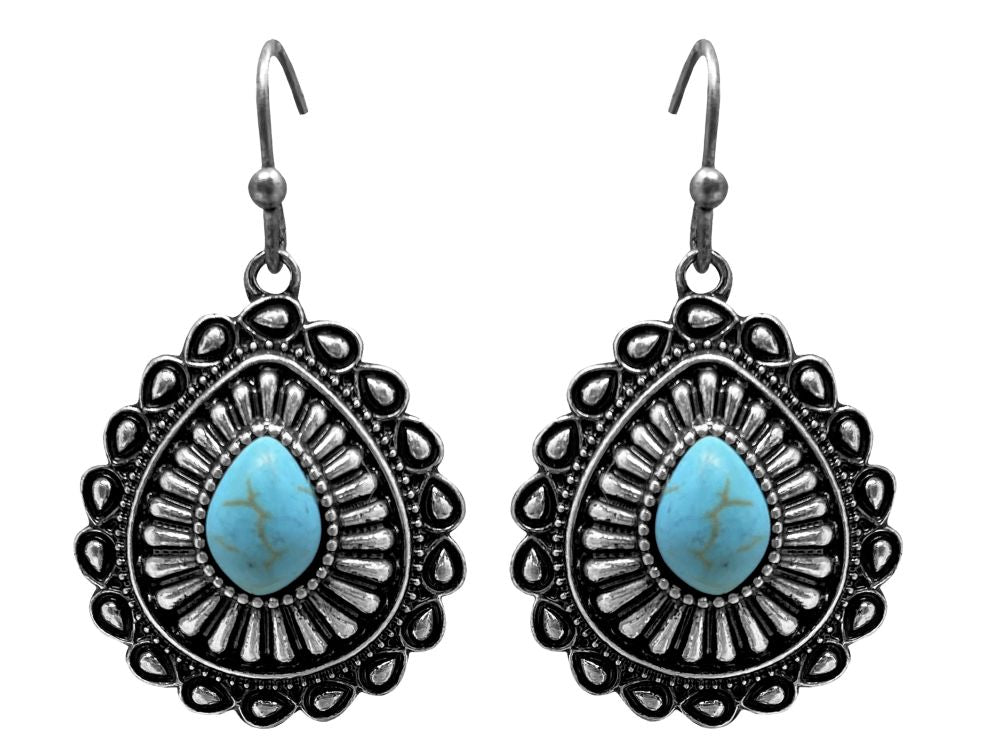 Western Concho Pendant Cube Beaded Necklace and Earrings Set
