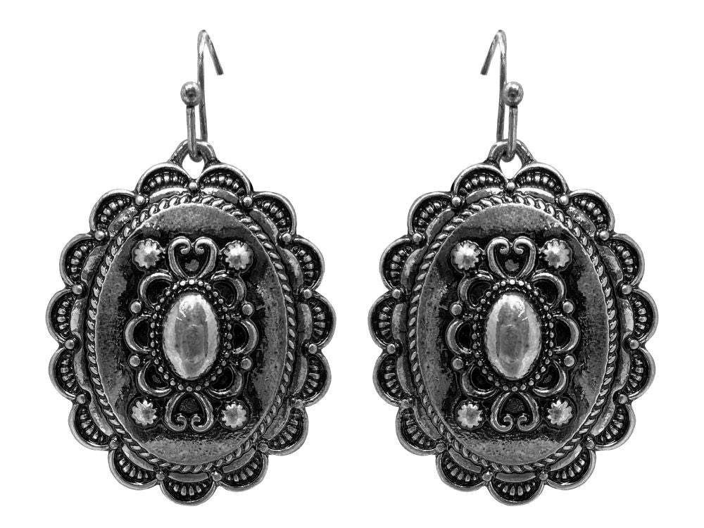 Western Statement Silver Tone Turquoise Stone Necklace and Earrings Set