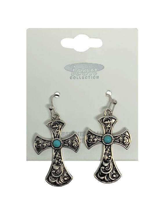 Turquoise cross earring and round necklace set