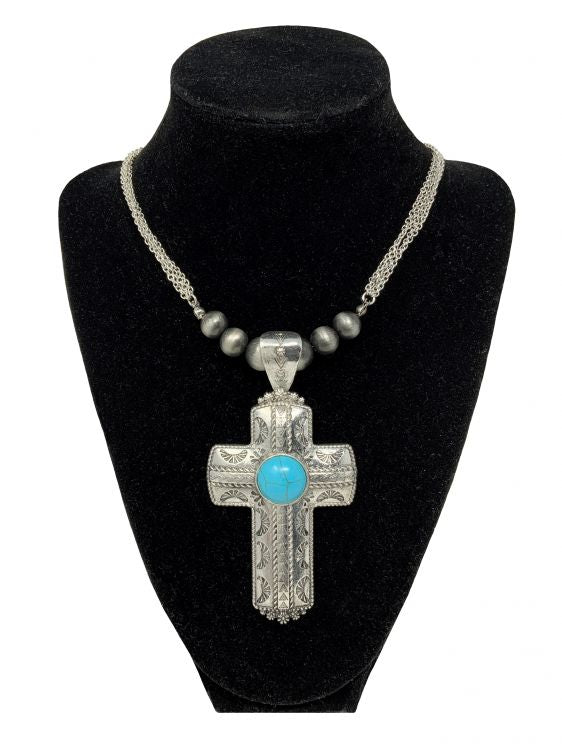 Turquoise cross earring and cross necklace set