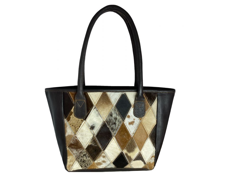 Showman Tri Color Diamond Hair on Cowhide Leather Shoulder Bag and Wallet Set