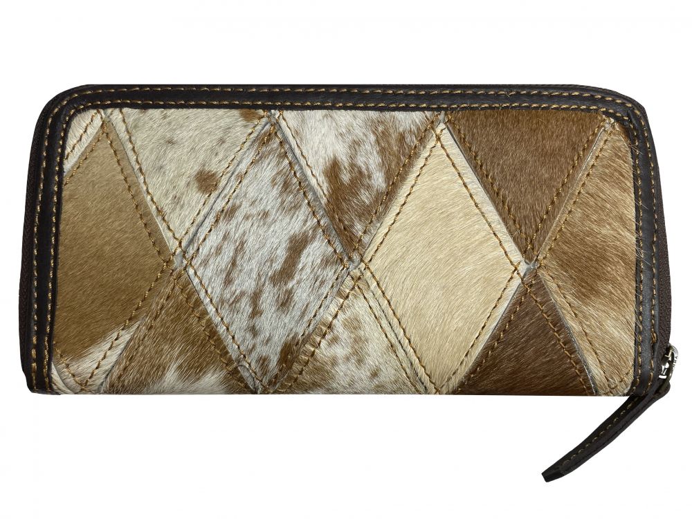 Showman Tri Color Diamond Hair on Cowhide Leather Shoulder Bag and Wallet Set