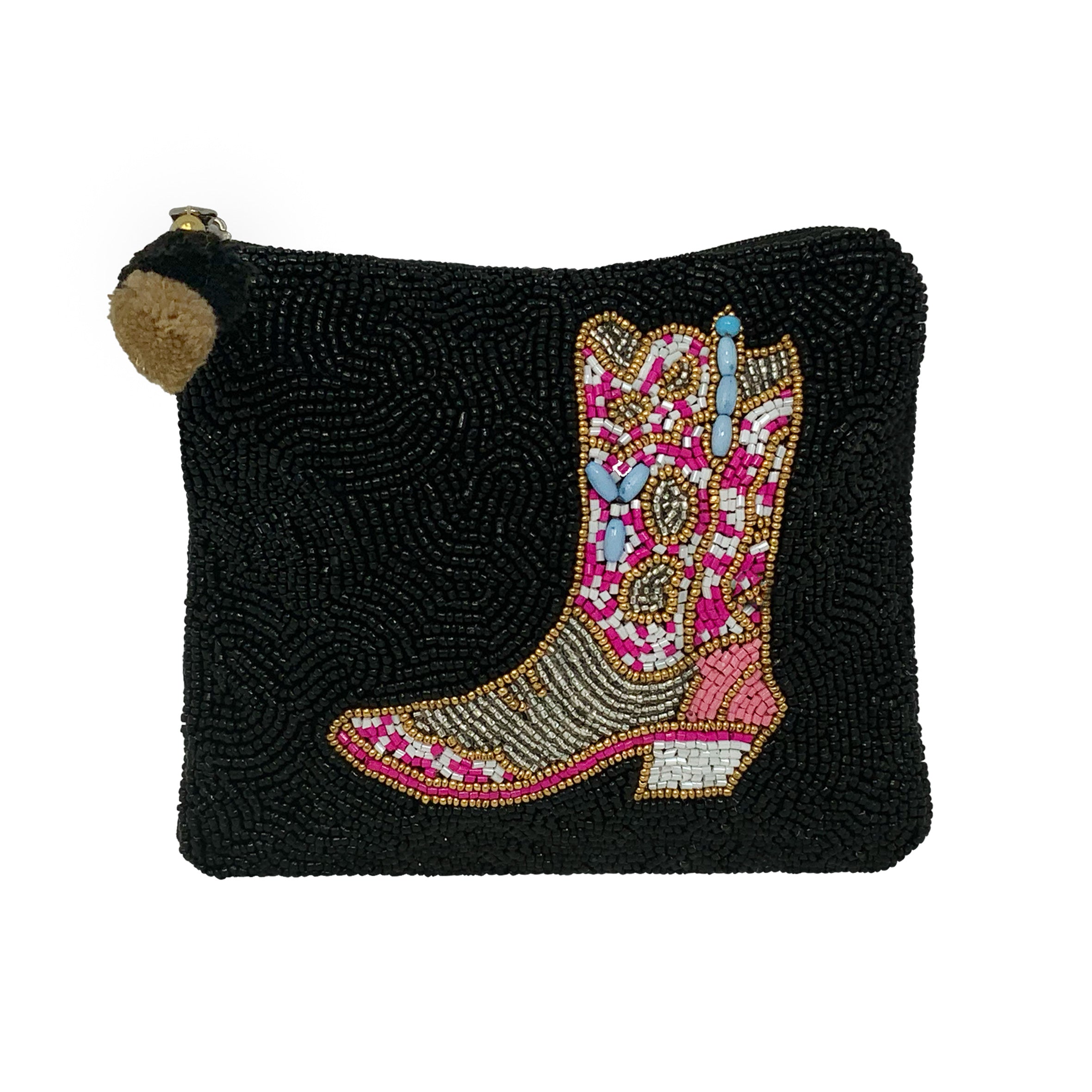 Think Pink Cowgirl Boot Beaded Coin Purse - Main Image