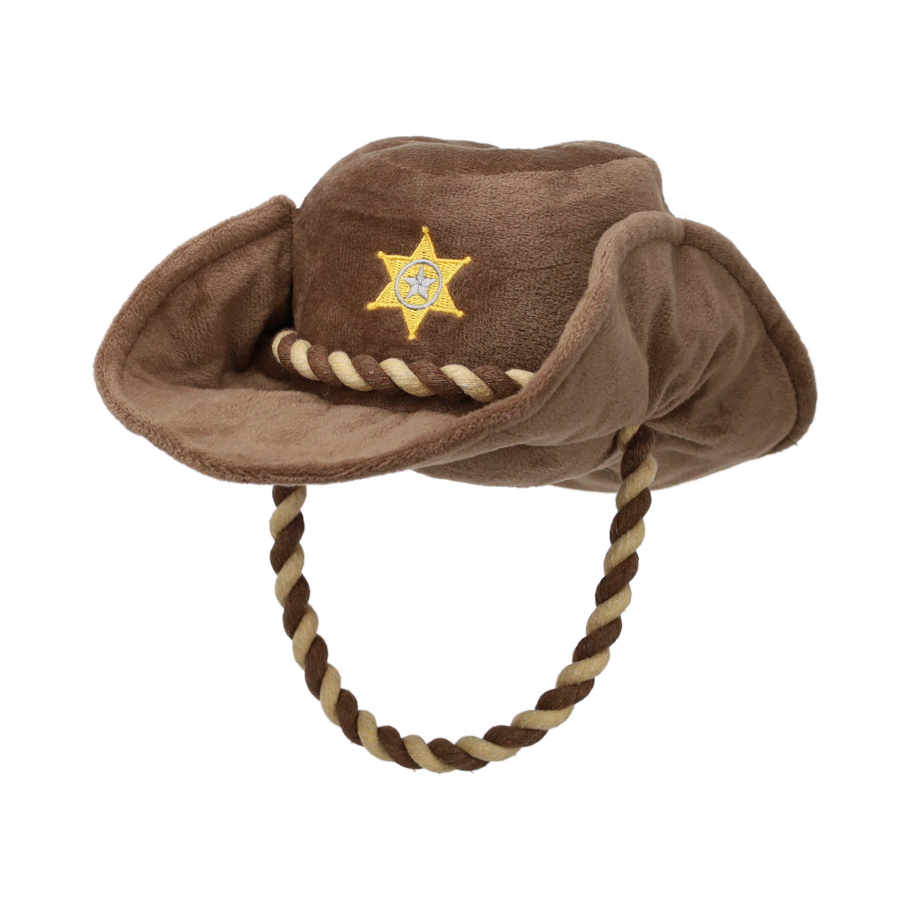 Barkaroo Sheriff Cowboy Hat Plush with Rope Squeaky Dog Toy