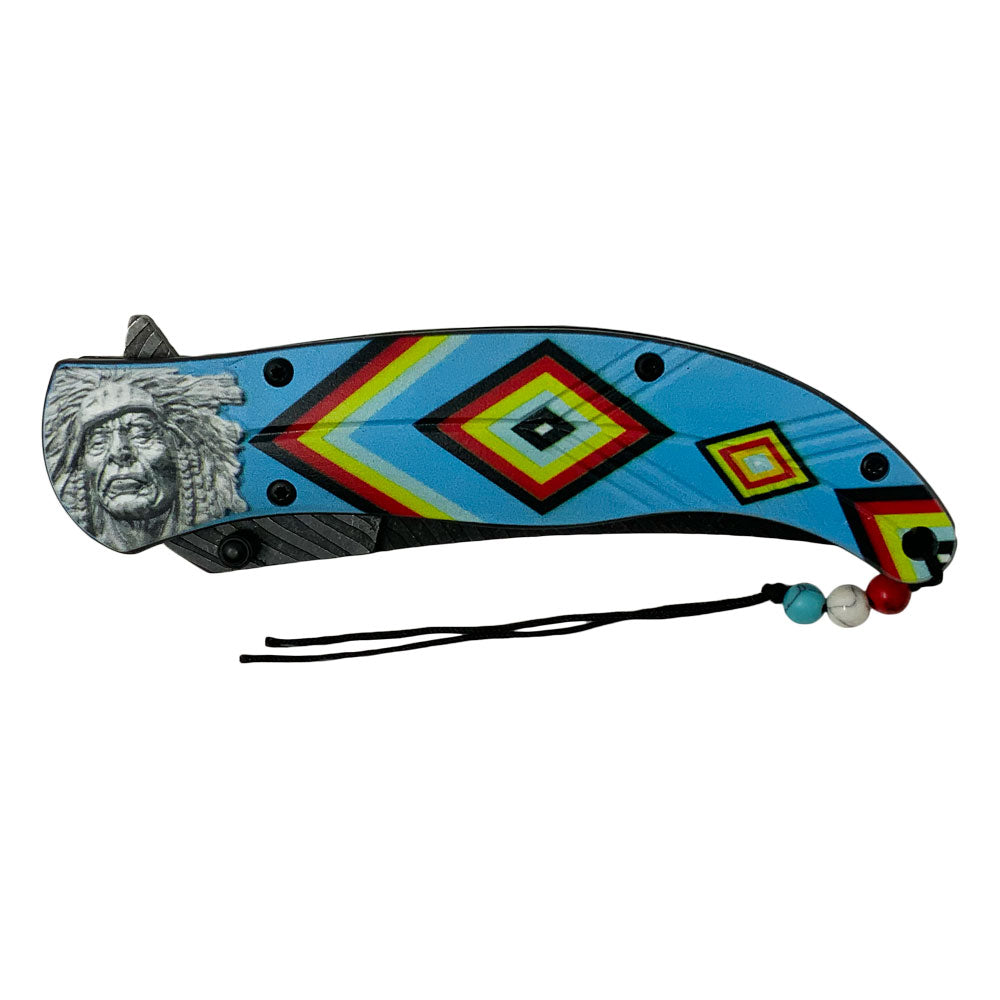 Blue Tribal Chief Assisted Folding Knife