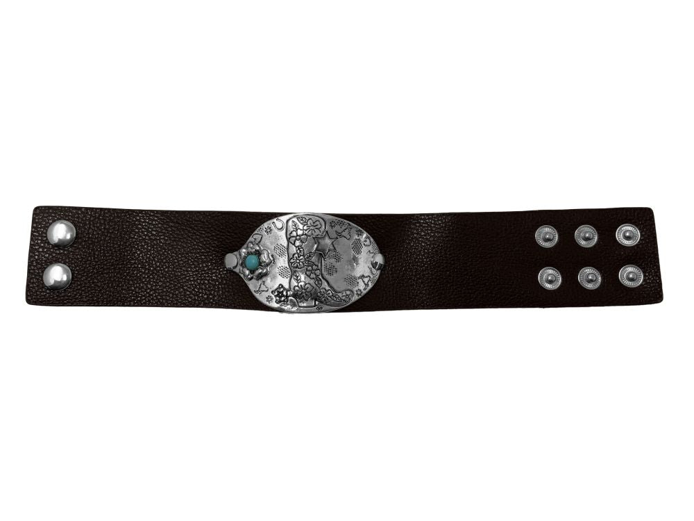 Western Leather Wrap Cuff Bracelet - Cowboy Boot Buckle
