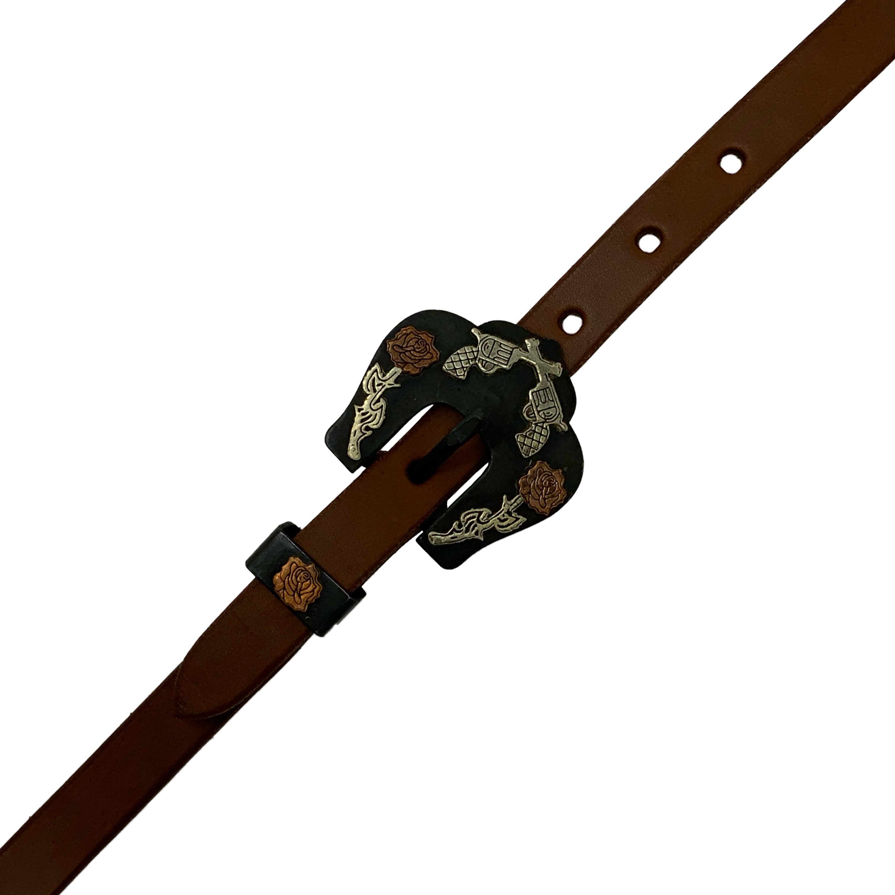 Showman Oiled Harness Split Ear Headstall With Guns and Roses Buckle