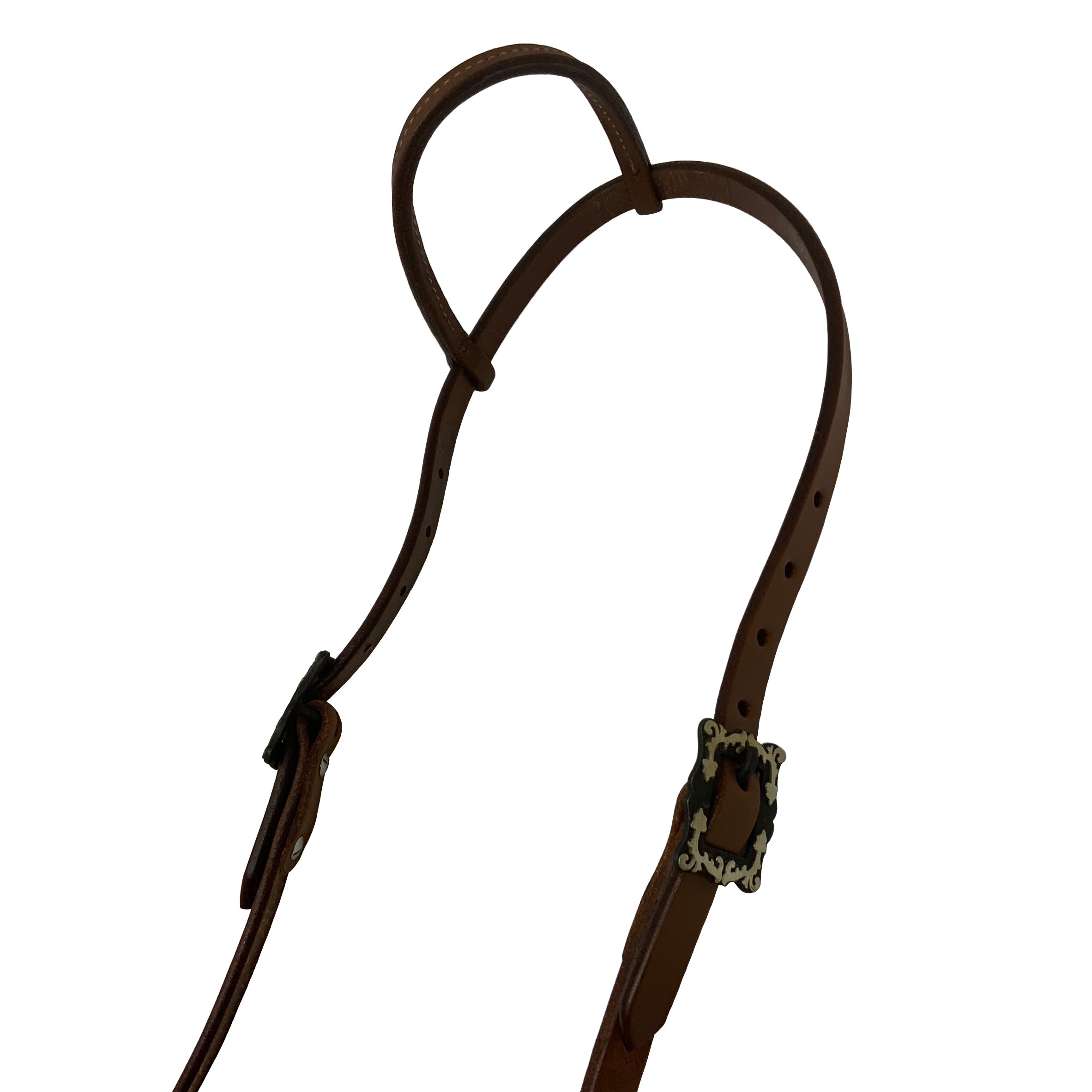 Showman Oiled Harness Single Ear Headstall With Floral Antique Buckle