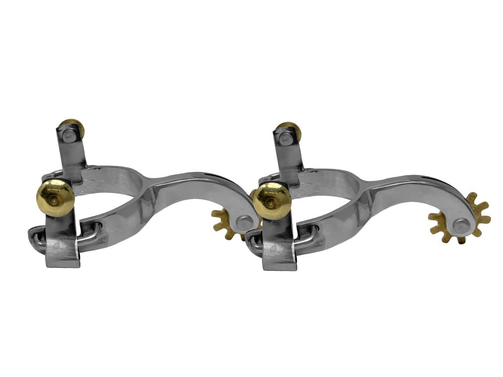 Showman Toddler Size Stainless Steel Western Spurs with Brass Rowel and Buttons