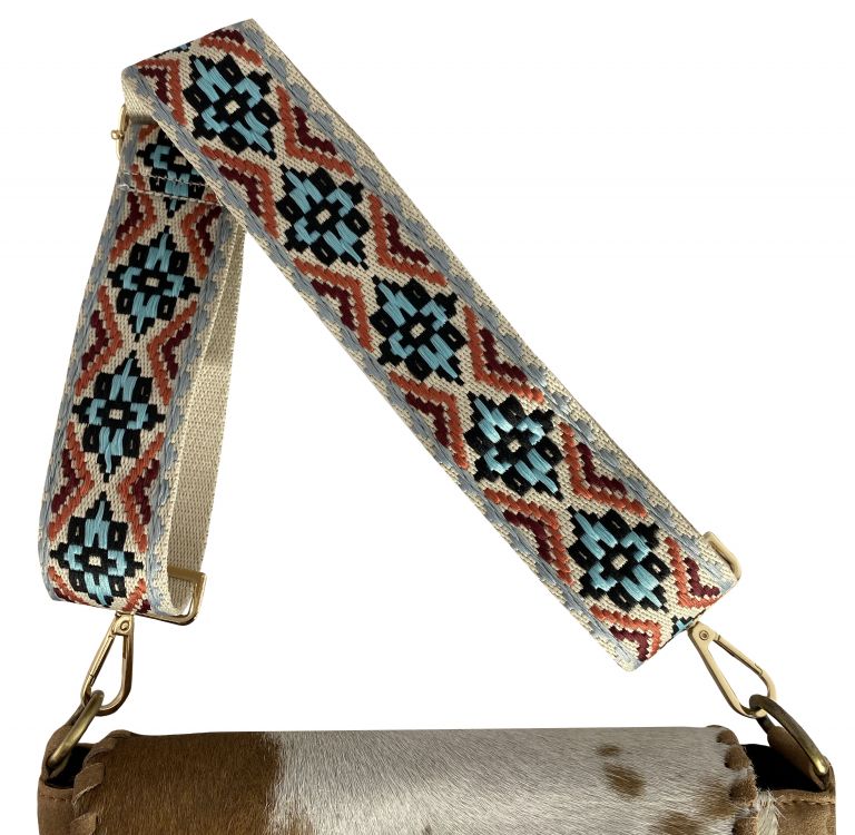 Embroidered Nylon Replacement Bag Strap - teal and peach