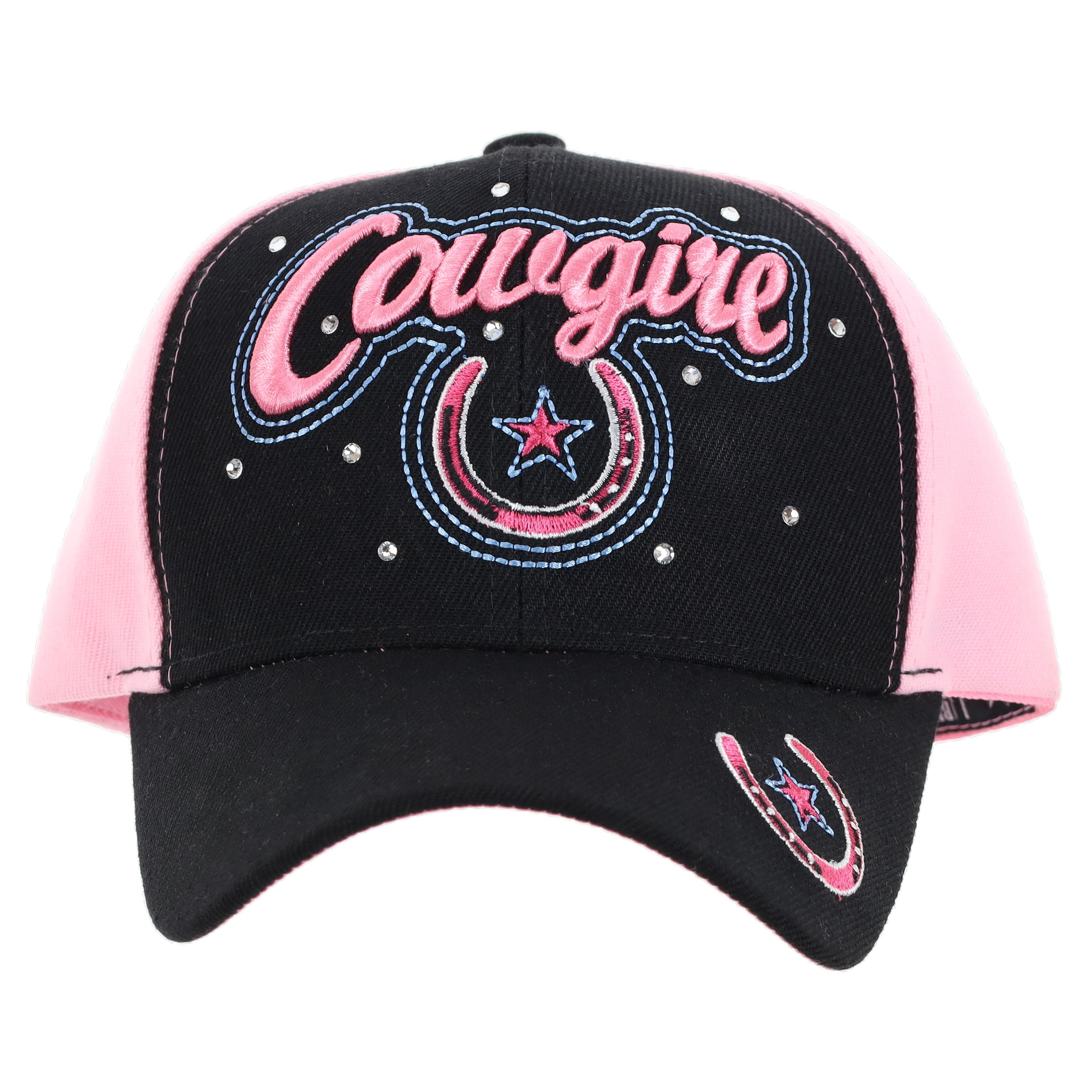"Cowgirl" Embroidered Pink and Black Baseball Cap
