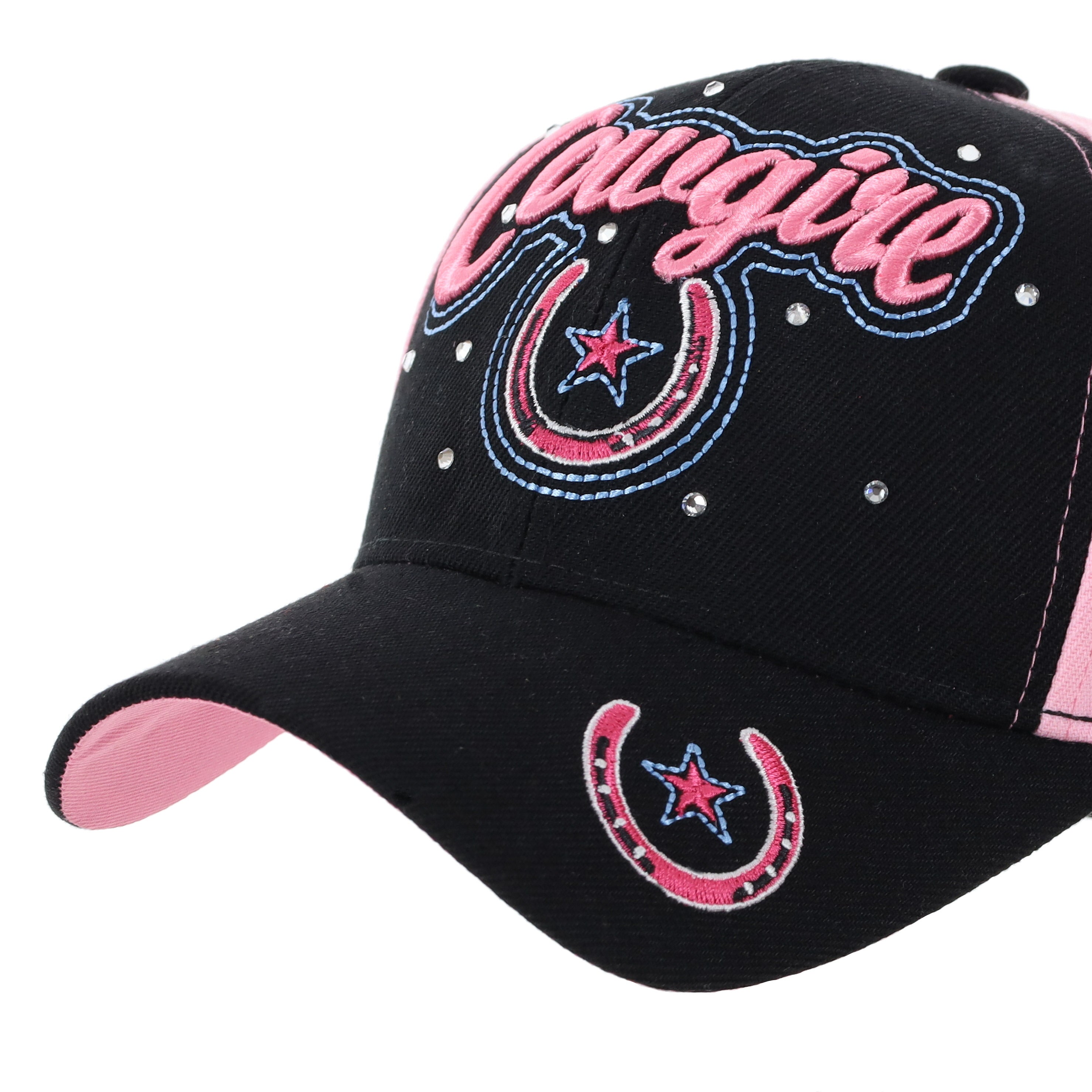 "Cowgirl" Embroidered Pink and Black Baseball Cap
