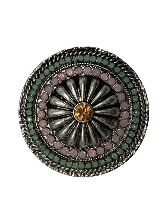 Round Rhinestone Flower Concho Phone Grip - Green/Pink/Orange