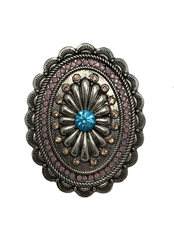 Oval Rhinestone Flower Concho Phone Grip - Pink/Orange/Blue