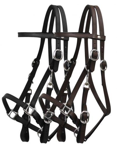Full view of the leather halter bridle combination with split reins, showcasing craftsmanship.