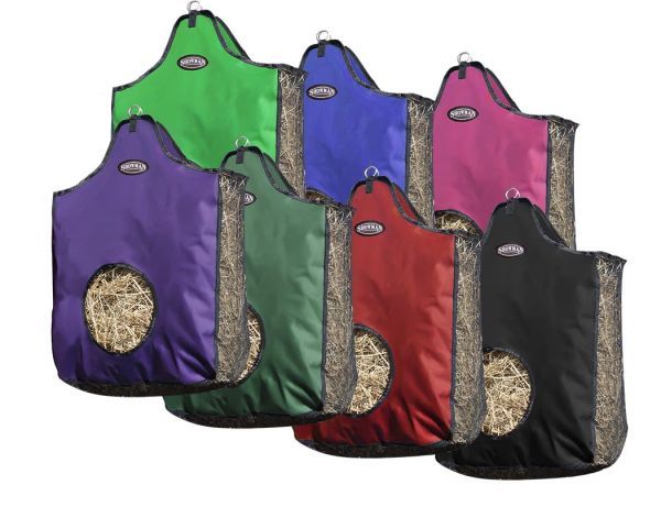 Showman heavy denier nylon hay bag with breathable mesh sides, displayed upright.