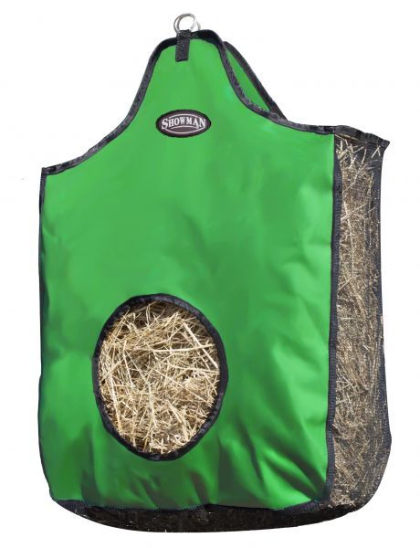 Hay bag filled with hay, demonstrating its generous capacity.