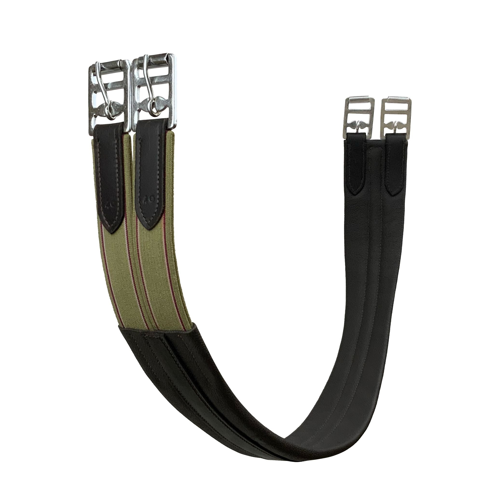 Showman Leather English Girth showcasing durable leather and stainless steel buckles.