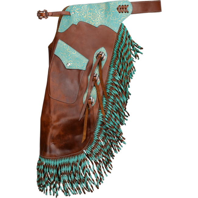 Showman Teal Rose Leather Chinks western leather chinks product photo