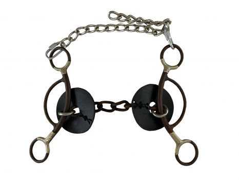 0132-1000: CIRCLE Y- Martha Josey Chain Mouth Brown Steel Bit w/ Silver Accents, this bit is used Bits Showman Saddles and Tack   