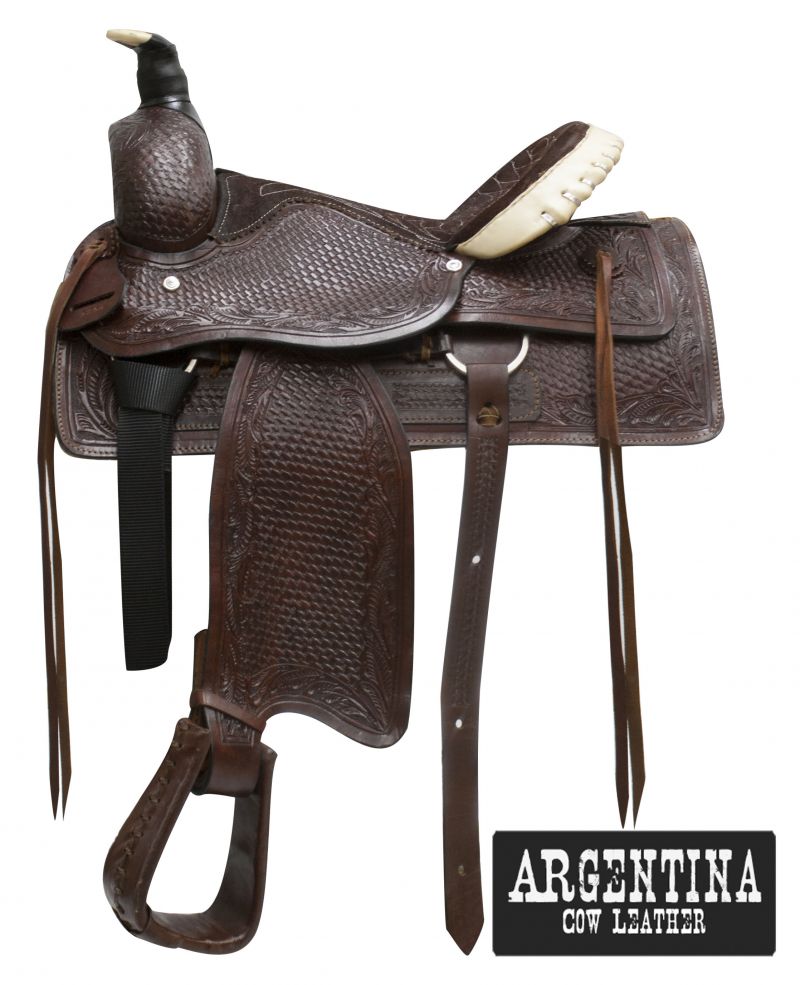035416: 16" Buffalo Argentina cow leather roper style saddle Roper Style Buffalo   
