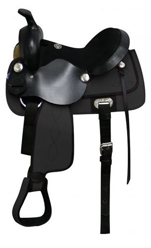 08114: 14" Double T  Black Nylon Cordura Saddle with Suede Leather Seat and Leather Jockeys Youth Saddle Double T   