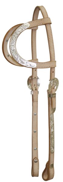 084X: Showman ® Leather silver double ear headstall with 7' split reins Headstall Showman   