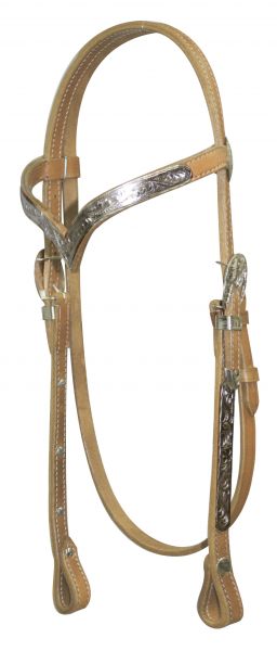 085: Showman ® Leather silver v-brow style headstall with 7' split reins Headstall Showman   