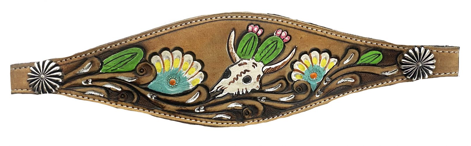 092: Showman® Horse size bronc halter with  hand painted cactus, skull design This halter is const Bronc Halter Showman   