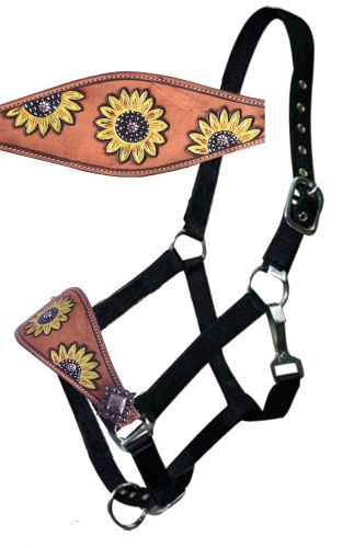 096: Showman ®  Leather bronc halter with hand painted sunflower design Bronc Halter Showman   