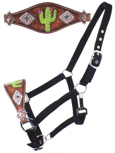 097: Showman ®  Adjustable nylon bronc halter with hand painted navajo cactus print noseband Bronc Halter Showman   