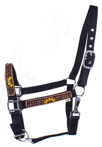 099: Showman ® Leather overlay halter with hand painted sunflowers Overlay Halter Showman   