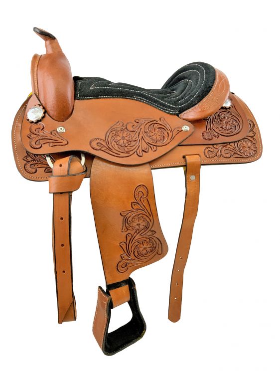 10", 12"  Youth Western style pony saddle with floral tooled accents Default Shiloh   