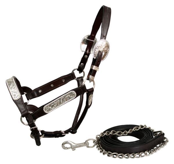 102: Showman ® leather full horse size silver show halter Show Halter Showman   