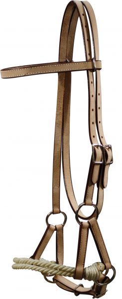 1101: Leather double stitched side pull with double rope nose Headstall Showman Saddles and Tack   