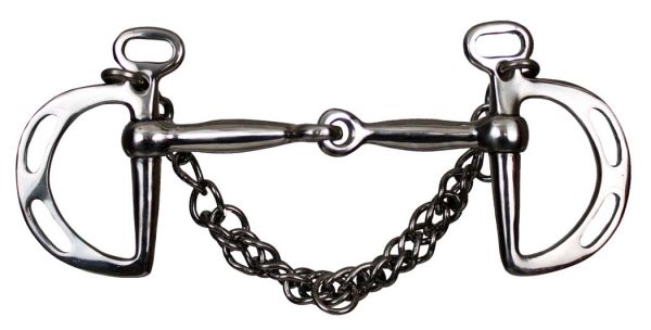 11139: Showman ® stainless steel snaffle mouth slotted kimberwick with 5" mouth Bits Showman   