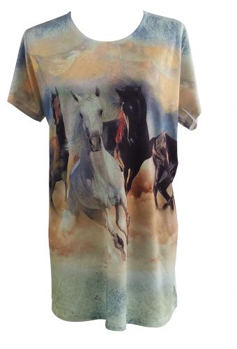 1182500: "Wild and Free" Running Horse Round Neck T-Shirt Primary Showman Saddles and Tack   