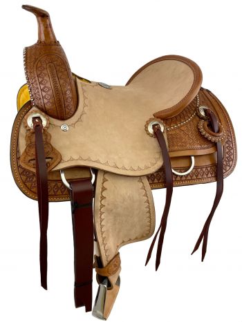 12" Double T Youth Roping Saddle With Diamond Tooling 539012 Youth Saddle Double T   
