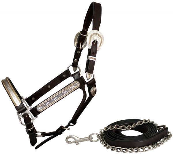 1210: Showman ® leather full horse size silver show halter Show Halter Showman   