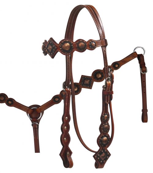 12789: Showman ® Vintage Style Headstall and Breast Collar Set Headstall & Breast Collar Set Showman   