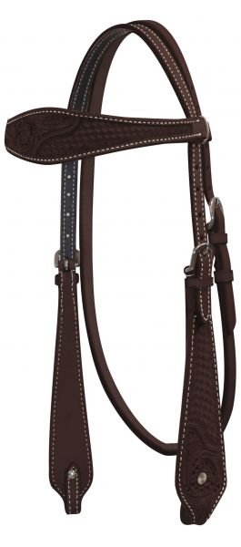 12859: Showman ® Argentina Cow Leather Headstall with Basketweave and Floral Tooling Headstall Showman   