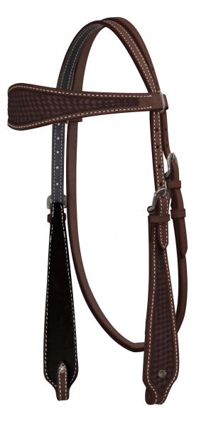 12861: Showman ® Argentina Cow Leather Headstall with Basketweave Tooling Headstall Showman   