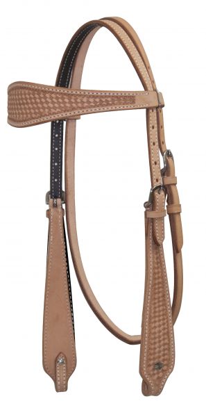 12861: Showman ® Argentina Cow Leather Headstall with Basketweave Tooling Headstall Showman   