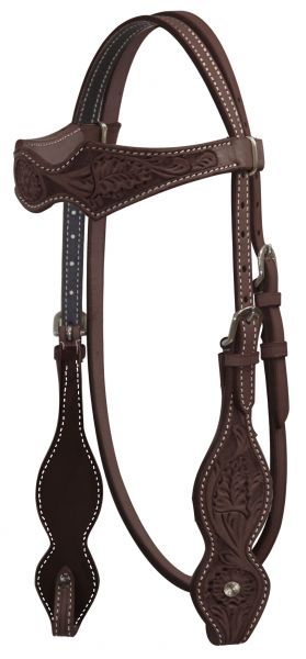 12865: Showman ® Argentina Cow Leather Headstall with Floral Tooling Headstall Showman Dark  