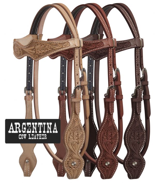 12865: Showman ® Argentina Cow Leather Headstall with Floral Tooling Headstall Showman   