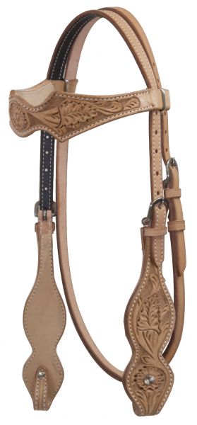 12865: Showman ® Argentina Cow Leather Headstall with Floral Tooling Headstall Showman Light  